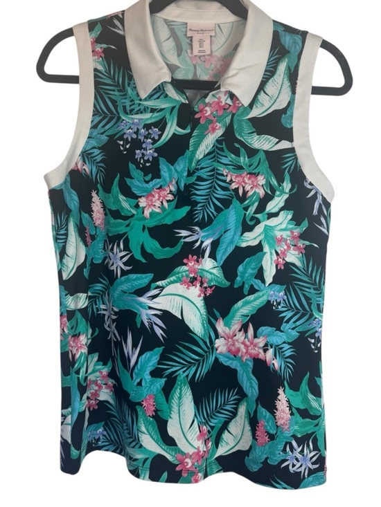 Tommy Bahama Tops - Tommy Bahama Sleeveless Polo Tank in Black with Teal & Pink Floral Print
